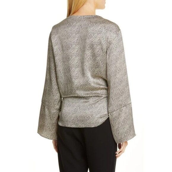 Cinq a Sept 100% silk tie hem Hayden draped blouse - Picture 4 of 7